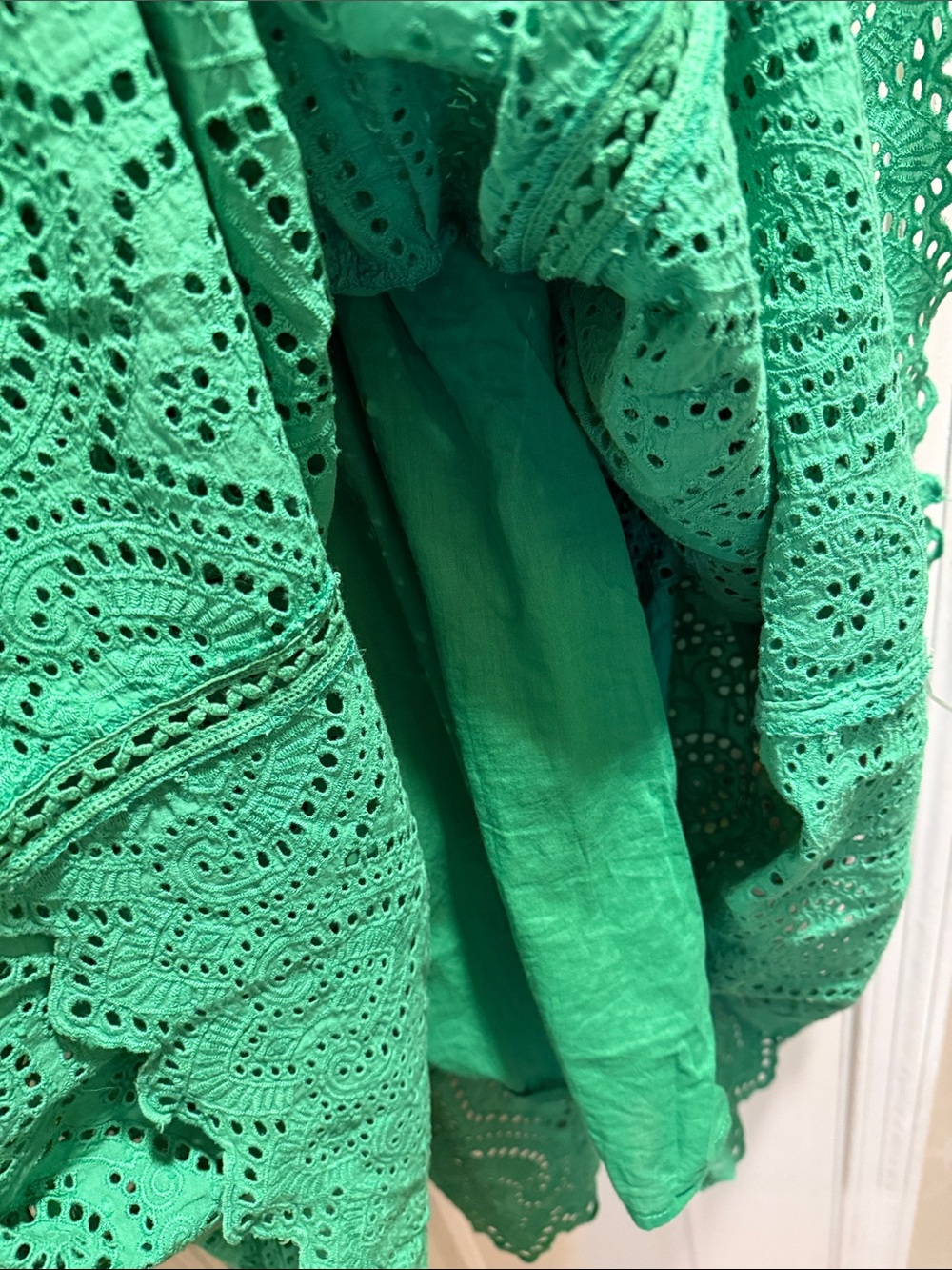 Sundance Green Eyelet Maxi Dress with wDrawstring Waist - Picture 3 of 6